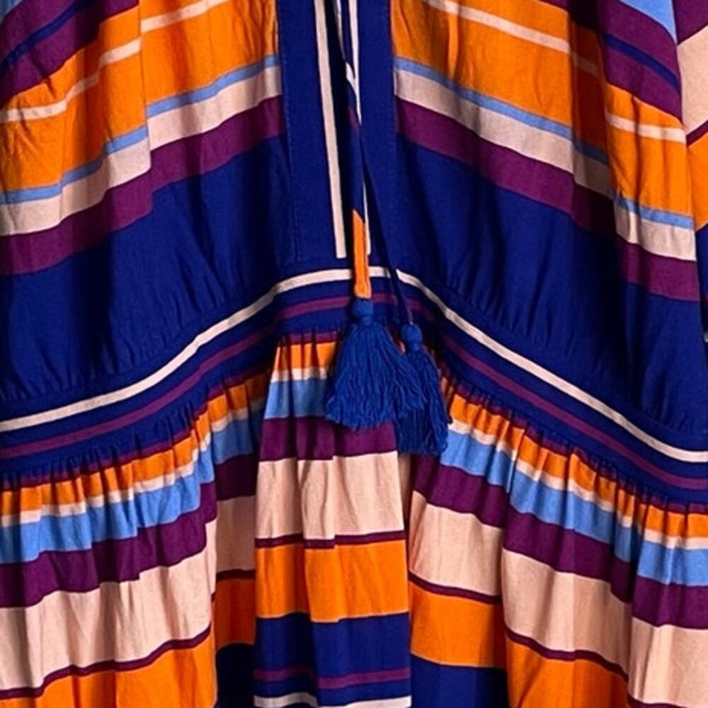 Eloquii Striped Mini Dress Sz 22 Tie Neck Tassels Long Balloon Sleeves Colorful - Picture 6 of 10